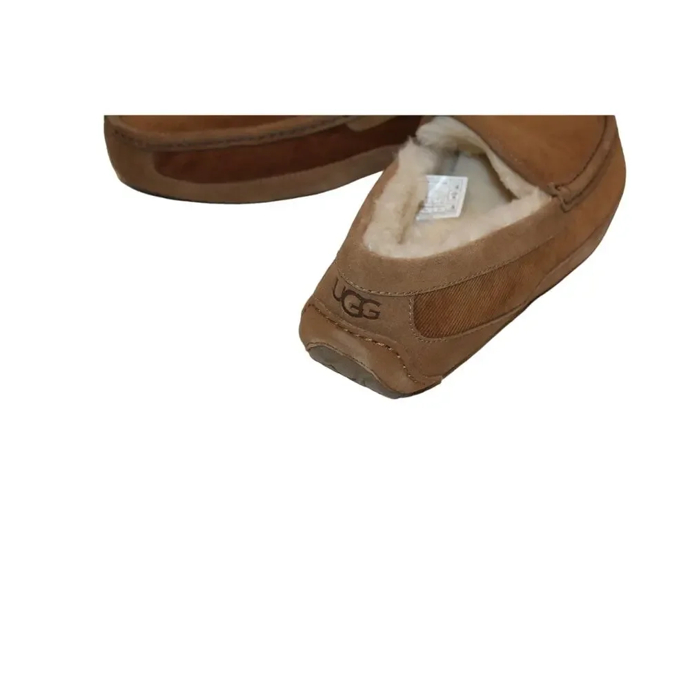 NIB UGG MEN'S ASCOT CORDUROY SUEDE SHEARLING LINED SLIPPERS CHESTNUT‎